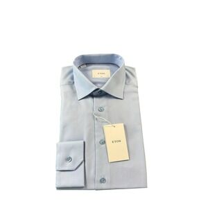 ETON Light Blue Cotton Slim L/S Button Front Size 15.5/39 NWT